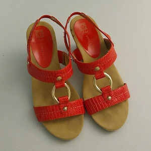 ANNE KLEIN i FLEX CORK, CROCO, SLING BACKSANDAL, ORANGE/RED, GOLD HARDWARE